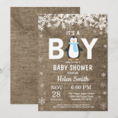 Rustic Penguin Winter Boy Baby shower Kaart (Voorkant / Achterkant)