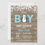 Rustic Penguin Winter Boy Baby shower Kaart (Voorkant)