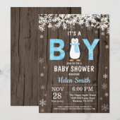Rustic Penguin Winter Boy Baby shower Kaart (Voorkant / Achterkant)