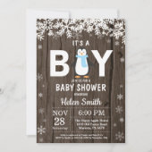 Rustic Penguin Winter Boy Baby shower Kaart (Voorkant)