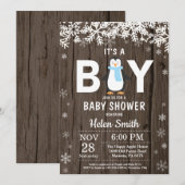 Rustic Penguin Winter Boy Baby shower Kaart (Voorkant / Achterkant)