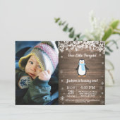 Rustic Penguin Winter Boy Birthday Foto Kaart (Staand voorkant)