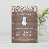 Rustic Penguin Winter Boy Birthday Uitnodiging (Staand voorkant)