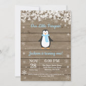 Rustic Penguin Winter Boy Birthday Uitnodiging (Voorkant)