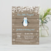 Rustic Penguin Winter Boy Birthday Uitnodiging (Staand voorkant)