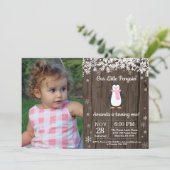 Rustic Penguin Winter Girl Birthday Foto Kaart (Staand voorkant)
