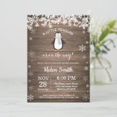 Rustic Penguin Winter Snowflake Baby shower Kaart (Staand voorkant)