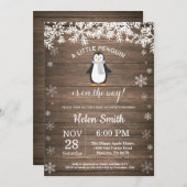 Rustic Penguin Winter Snowflake Baby shower Kaart (Voorkant / Achterkant)