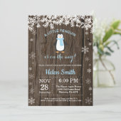 Rustic Penguin Winter Snowflake Boy Baby shower Kaart (Staand voorkant)