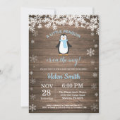 Rustic Penguin Winter Snowflake Boy Baby shower Kaart (Voorkant)