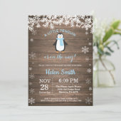 Rustic Penguin Winter Snowflake Boy Baby shower Kaart (Staand voorkant)