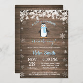Rustic Penguin Winter Snowflake Boy Baby shower Kaart (Voorkant / Achterkant)