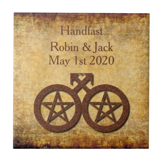 Rustic Pentacle Pagan Gay Handfasting Gift Tegel Tegeltje (Voorkant)