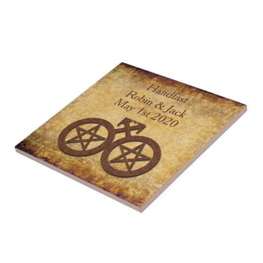 Rustic Pentacle Pagan Gay Handfasting Gift Tegel Tegeltje (Zijkant)