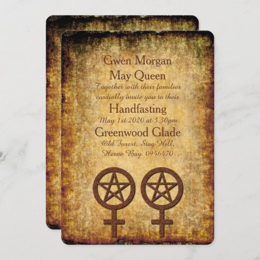 Rustic Pentacles Lesbian Handfasting Uitnodiging (Voorkant / Achterkant)