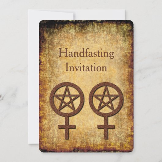 Rustic Pentacles Lesbian Handfasting Uitnodiging (Achterkant)