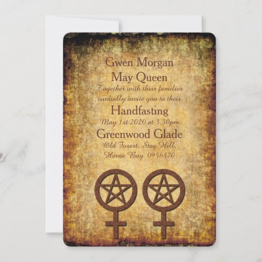 Rustic Pentacles Lesbian Handfasting Uitnodiging (Voorkant)