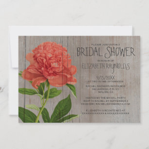 Rustic Peonies Bridal Shower Invitations Kaart