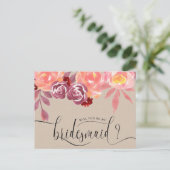 Rustic Peonies Bridesmaid Invitation Briefkaart (Staand voorkant)