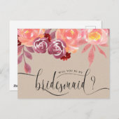 Rustic Peonies Bridesmaid Invitation Briefkaart (Voorkant / Achterkant)
