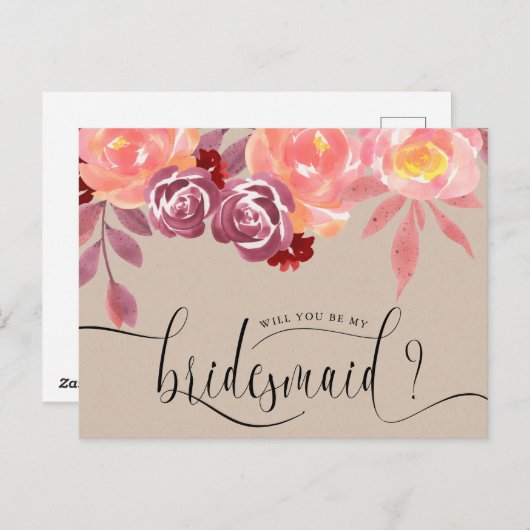 Rustic Peonies Bridesmaid Invitation Briefkaart (Voorkant / Achterkant)
