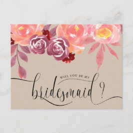 Rustic Peonies Bridesmaid Invitation Briefkaart