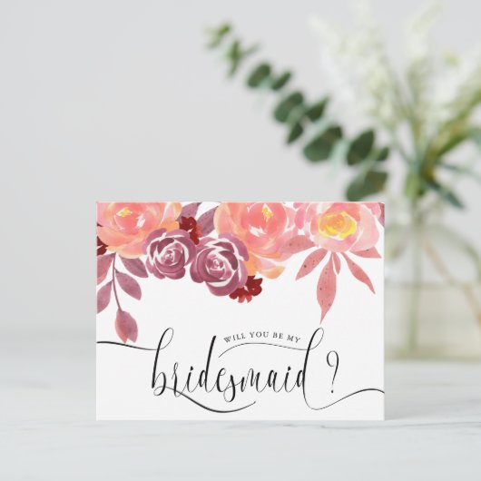 Rustic Peonies Bridesmaid Invitation Briefkaart (Staand voorkant)