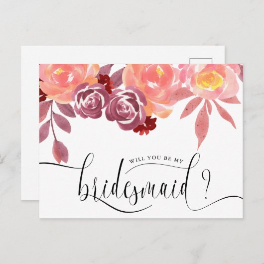 Rustic Peonies Bridesmaid Invitation Briefkaart (Voorkant / Achterkant)