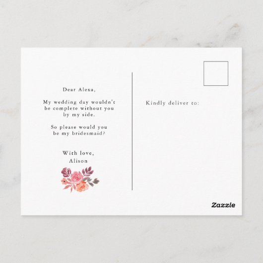Rustic Peonies Bridesmaid Invitation Briefkaart (Achterkant)
