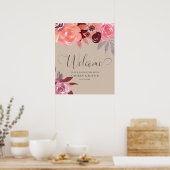Rustic Peonies Elegant Script Weddenschap Welkom Poster (Keuken)