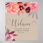 Rustic Peonies Elegant Script Weddenschap Welkom Poster (Voorkant)