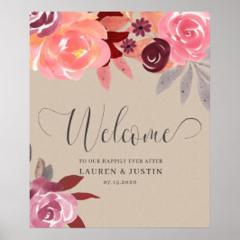 Rustic Peonies Elegant Script Weddenschap Welkom Poster
