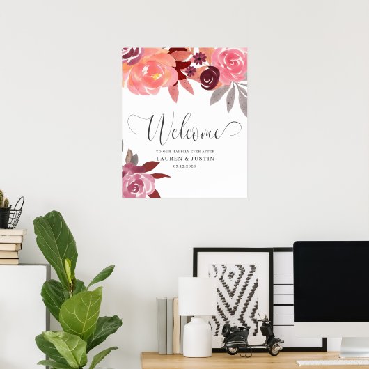 Rustic Peonies Elegant Script Weddenschap Welkom Poster (Thuiskantoor)