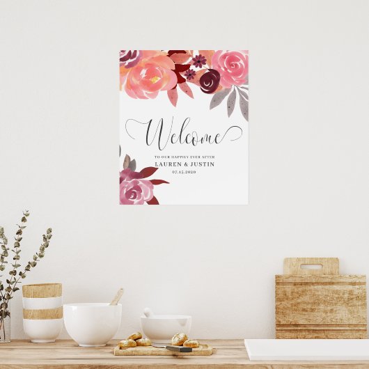 Rustic Peonies Elegant Script Weddenschap Welkom Poster (Keuken)