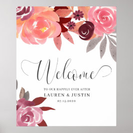 Rustic Peonies Elegant Script Weddenschap Welkom Poster