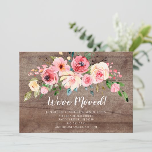 Rustic Peonies Floral Moving Announding Kaart (Staand voorkant)