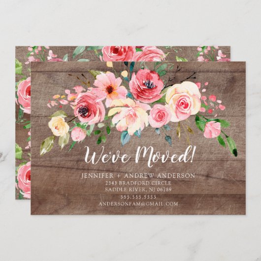 Rustic Peonies Floral Moving Announding Kaart (Voorkant / Achterkant)