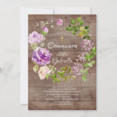 Rustic Peonies Floral Wreath Communie Uitnodiging (Voorkant)