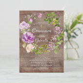 Rustic Peonies Floral Wreath Communie Uitnodiging (Staand voorkant)