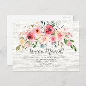Rustic Peonies Roos Floral Moving Announding Aankondigingskaart (Voorkant / Achterkant)