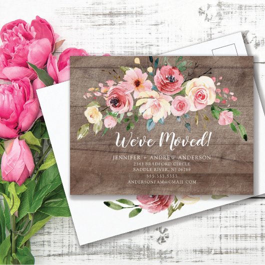 Rustic Peonies Roos Floral Moving Announding Aankondigingskaart