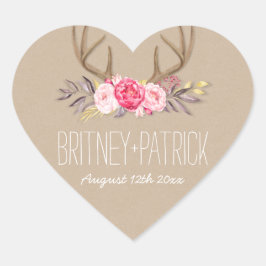 Rustic Peony & Deer Antler Wedding Favors Seals Hart Sticker