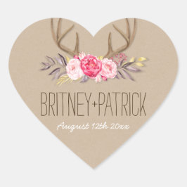 Rustic Peony & Deer Antler Wedding Favors Seals Hart Sticker