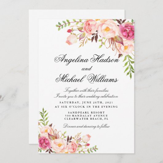 Rustic Peony floral Kaart (Voorkant / Achterkant)