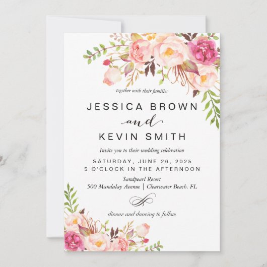 Rustic Peony floral Kaart (Voorkant)