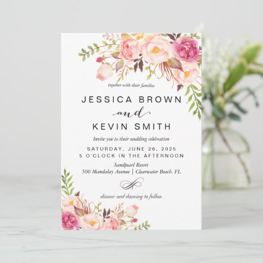 Rustic Peony floral Kaart (Staand voorkant)