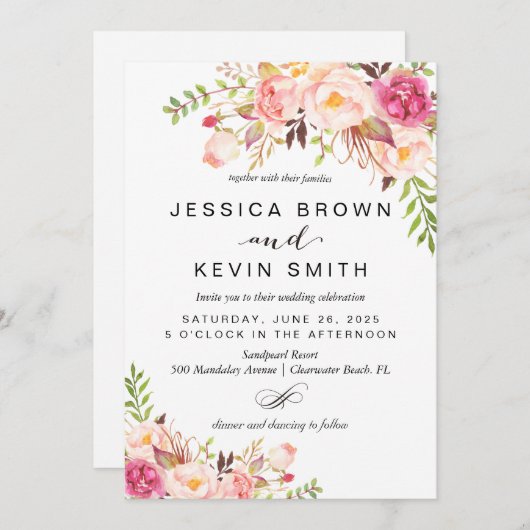 Rustic Peony floral Kaart (Voorkant / Achterkant)