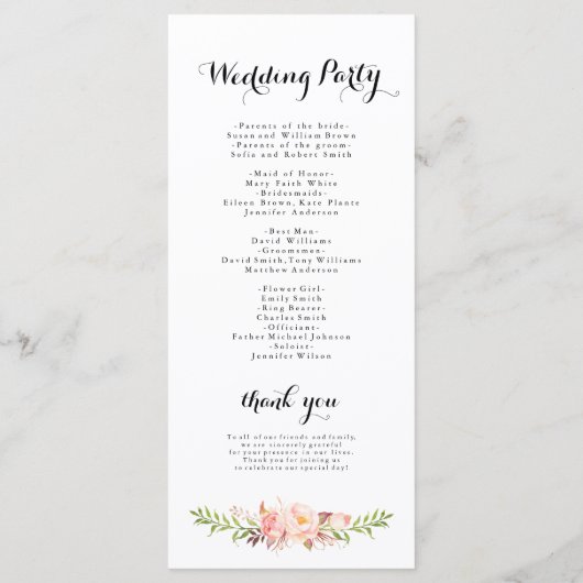 Rustic Peony Floral Programmakaart (Achterkant)