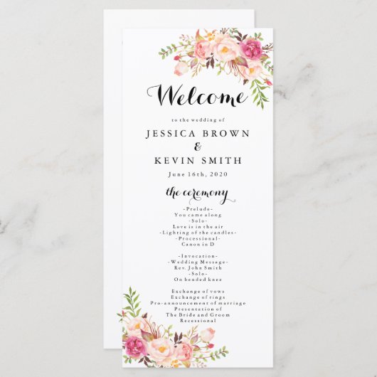 Rustic Peony Floral Programmakaart (Voorkant / Achterkant)