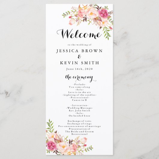 Rustic Peony Floral Programmakaart (Voorkant)